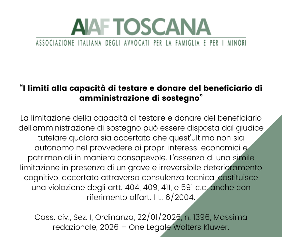 Rassegna giurisprudenziale: I limiti alla capacità di testare e donare del beneficiario di amministrazione di sostegno
